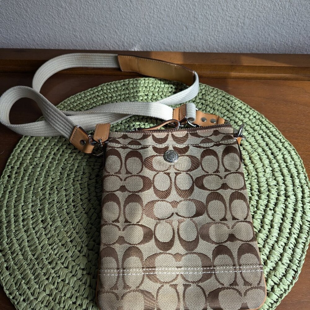 Coach Logo coss-body purse tan camel
